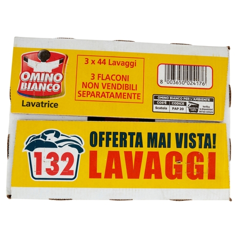 Omino Bianco Detersivo Lavatrice Liquido Muschio Bianco 3 x 44 Lavaggi 3 x 1760 ml